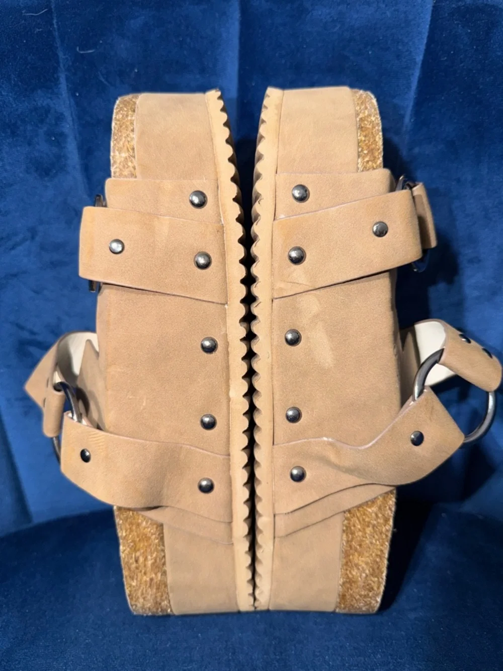 MIA Tan Platform Slide Sandals with Silver Ring Buckles - Picture 5 of 6